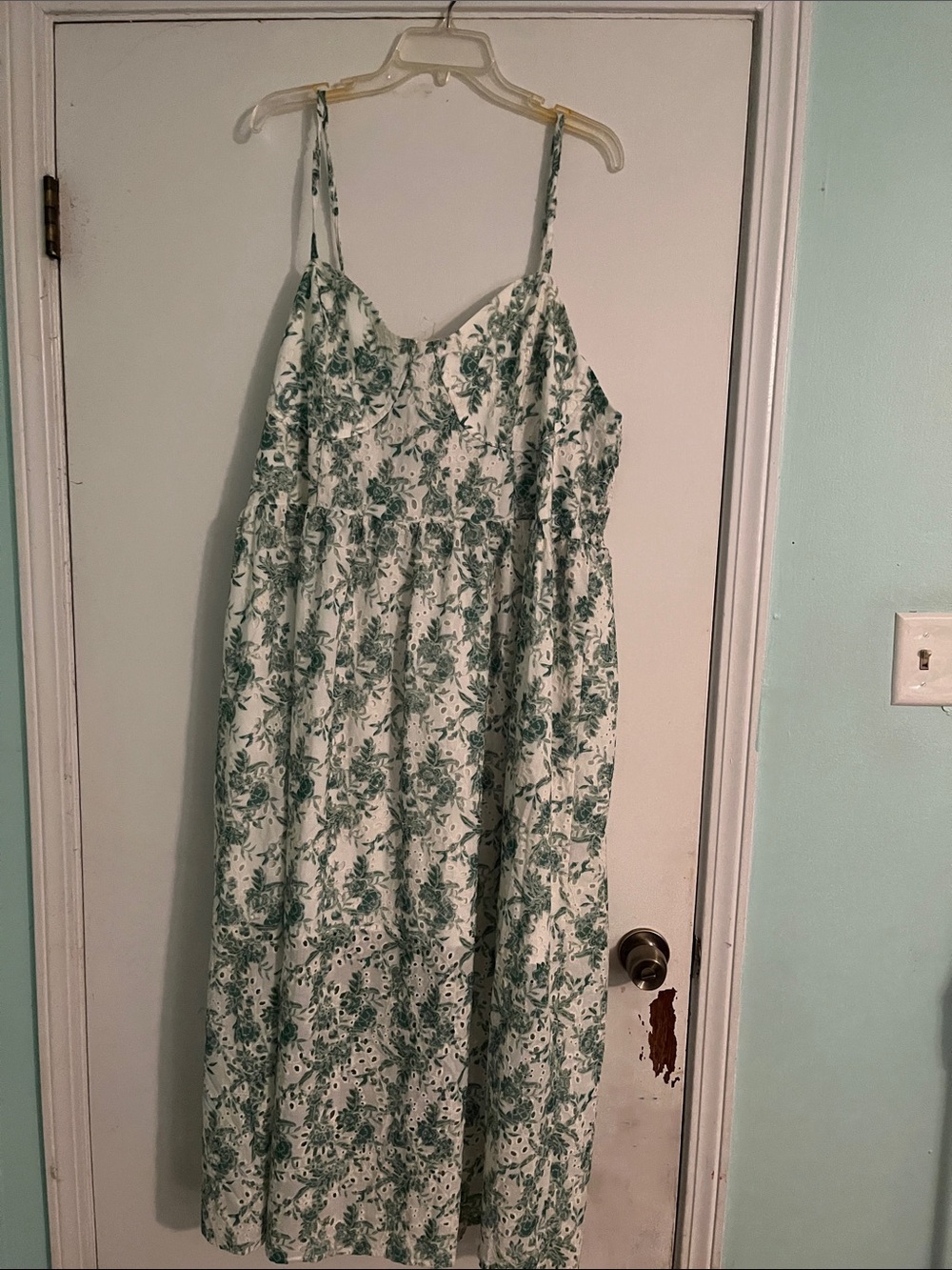 Cider White Maxi Dress with Green Floral Print